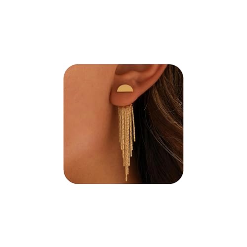 XFSRG Pendientes Mujer Flecos Oro Pendientes Largo Cadena Colgante Retro Geométricos Elegante Para Fiesta y Uso Diario (Dorado 2)