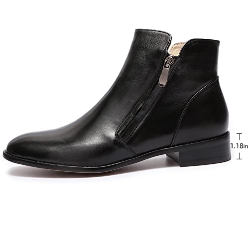 Image of Mona flying Womens Leather Ankle Boots Dual Zippers Low Heel Short Booties