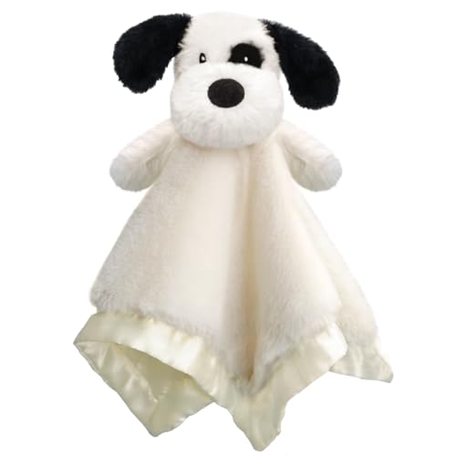 Image of Puppy Baby Security Blanket for Toddler Infant Newborn Boys and Girls Soft Lovey Plush Fabric and Satin Backing, Black 13.5 Inch
