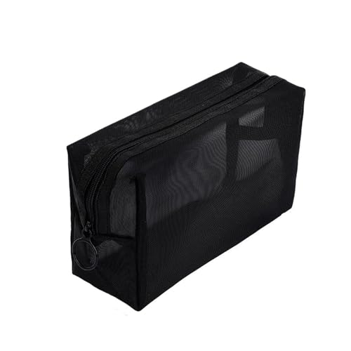 ブラックメッシュトイレタリーバッグ 旅行用メイクアップバッグ トイレタリー収納 ハンドバッグ ポーチ(Black medium)