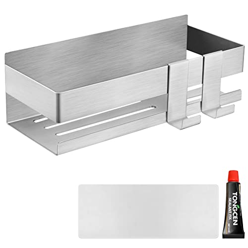 Xiumeso Étagère de Douche en Acier Inoxydable Brossé, sans Perçage, Panier de Douche Auto-AdhéSif Maintien Parfait, Etagere Salle de Bain, Avec 2 Crochets, 2 Adhésives