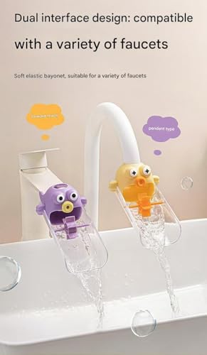 Image of Cartoon faucet extender children's hand washing water diverter silicone extended splash-proof artifact (Yellow)