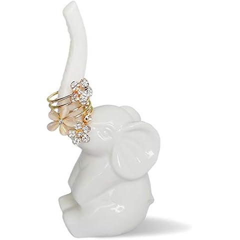 HOME SMILE Elephant Ring Holder for Jewelry,Engagement Wedding Ring Display Holder Stand Trinket Trays (Litltle White) Cover
