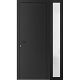 VDOMDOORS Front Exterior Prehung Metal-Plastic Door Frosted Glass | Manux 8111 Matte Black | Side Sidelite Transom | 50' x 80' (W36+14' x H80) Right Hand Inswing