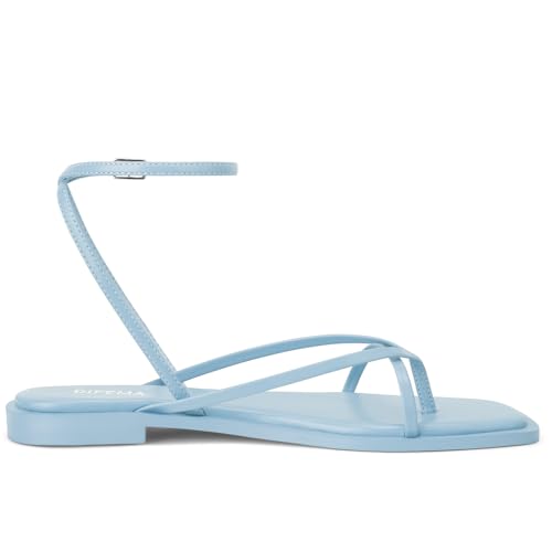 Image of Womens Flats Sandals Square Toe Strappy Ankle Strap Flats