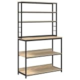 Heofavd Scaffale da cucina in stile industriale, con 5 ripiani, effetto legno di quercia Sonoma, robusta struttura in metallo, scaffale aperto per cucina e sala da pranzo, 100 x 40 x 168 cm