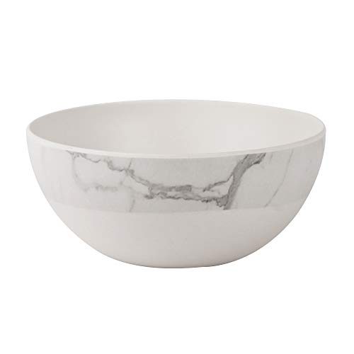 Gia Everyday 12 Pieces Bamboo Melamine Dinnerware Set For 4 Person, White Marble Swirl #TOP5