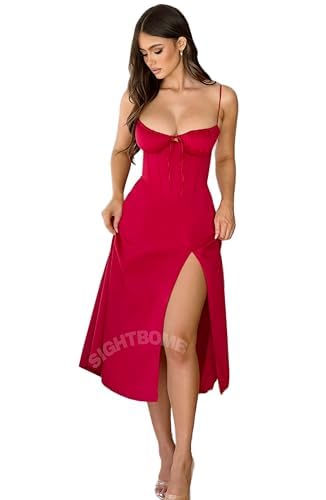 SIGHTBOMB Corset Waist Bustier Back Adjustable Side Slit Dress for Women