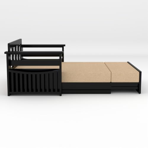 Image of Solid Sheesham Wood Sofa Cums Bed with Mattress & Storage | Rosewood Convertible Sofa Bed for Living Room & Bedroom (G-Walnut, 2 Seater)