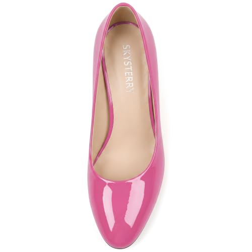 Image of SKYSTERRY Women's Low Heel Dress Pumps Shoes 2 Inch | Low Chunky Block Heel Pumps, Closed Round Toe Heels, Patent Leather Office Work Wedding Pumps Shoes
