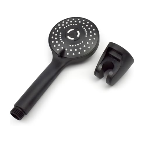 Pommeau de douche rond noir haute qualite avec support mural oriente