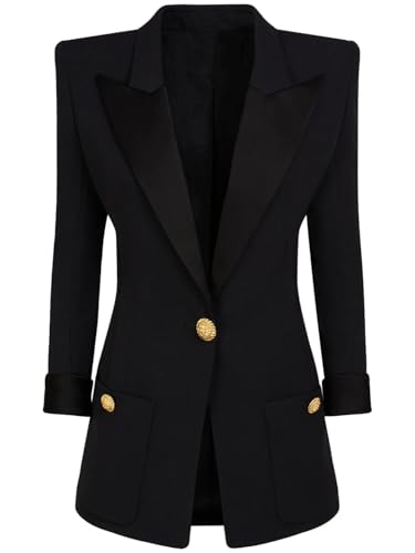 Women's Casual Blazer One Gold Button Suit Jacket Work 0ffice Peak Lapel Coat