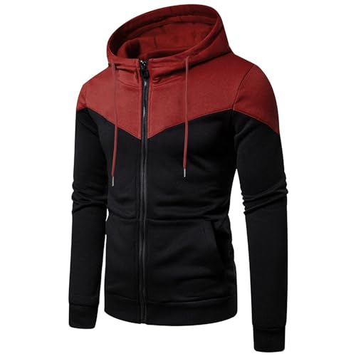 Ymosrh Men's Casual Zip Up Hoodies Long Sleeve Color Block Hooded Sweatshirt Athletic Workout Hoodie Pullover, M-3XL