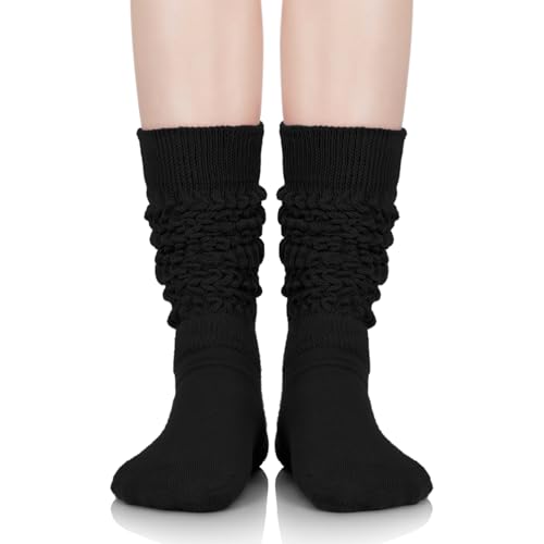 Image of Zando Slouch Socks for Women - 80s 90s Knee High Scrunch Socks Soft Long Stacked Boot Sock Warm Winter Sock Daily Wear
