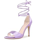 Perphy Lace Up Satin Heel Stiletto Heel Lavender Sandals for Women 7.5 M US