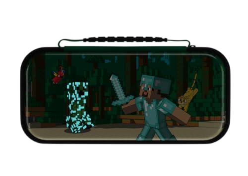 Image of PDP REALMz Travel Case Plus GLOW with Wrist Strap for Nintendo Switch, Lite | Licensed for Switch, Built-In Stand, Game Storage Pockets, Glows-in-the-Dark, Durable Protection, Minecraft Forest Battle