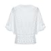 Women Elegant Floral Lace Chiffon Blouses Fashion Mesh See Through Batwing Sleeve Shirt Crew Neck Elastic Waist Tops White
