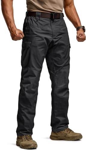 CQR Mens Flex Ripstop Tactical Pants Water Resistant Stretch Cargo Pants Lightweight EDC Hiking Work Pants Marauder Black 36W x 36L