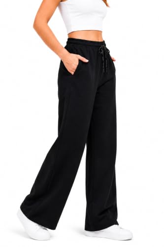 Image of Women's Cotton Wide Leg Track Pants | High Waist Palazzo Trousers with Elastic Drawstring