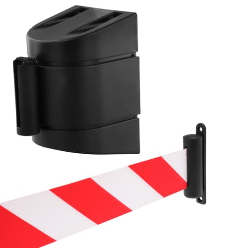 Miniatura 5 de Qwork Barrera Retráctil Para Cinturón, Caja De Abs De 5 M, Cinturón Rojo Y Blanco, Con Tornillos