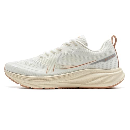 XTEP Damen Laufschuhe Weit Dämpfung Joggingschuhe Atmungsaktive Runningschuhe für Breite Füße Leichte Sportschuhe mit Breite Passform Weiß-Pfirsichrosa 40