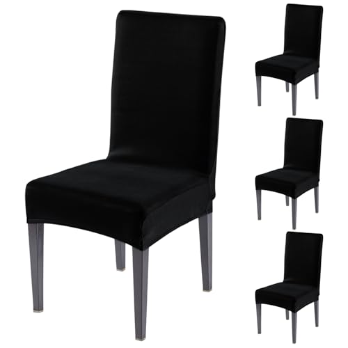 Image of HOKIPO 'SereneSolids' Stretchable 140 GSM Dining Chair Cover, Fully Covered - Set of 4, Black (AR-6246-BLK)