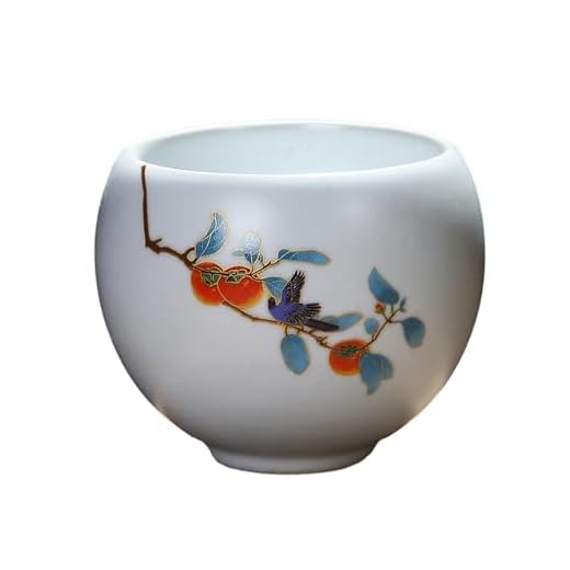 Chinese Simple Moon White Ruyao - Juego de taza de té grande de cerámica Kung Fu, taza de silencio zen (caqui hi)