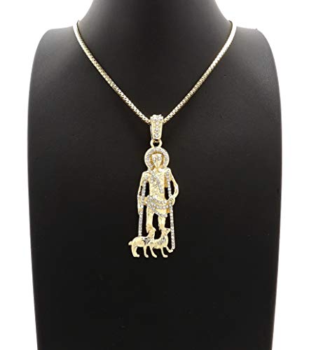 Fashion 21 Stone Filled Saint Lazarus Religious Pendant 24" Various Chain Necklace in Gold Tone (2 Sizes)2