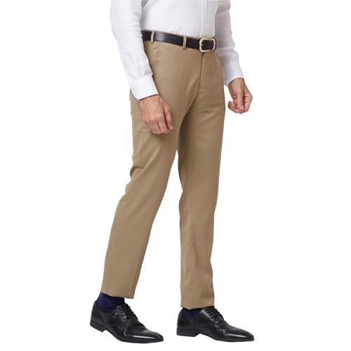 Image of Raymond Men's Poly Viscose Blend Solid Pattern Slim Fit Flat Front Formal Trouser