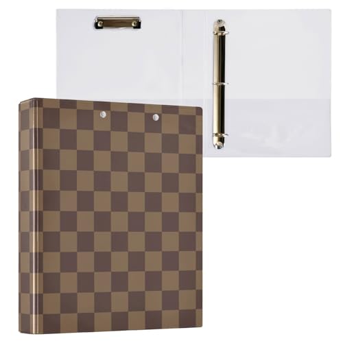 Image of Brown Checkerboard B 3 Ring Binder with 2 Interior Pockets 1.5 inch Binders 3 Ring Heavy Duty Fit 8.5 inch x 11 inch Letter Size for Office School, 2 Pack