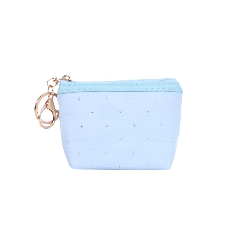 Cotton Coin Pouch Small | Soft Fabric Mini Zipper Pouch with Keyring | Single Compartment Coin & Essentials Holder for Women & Girls Color - Light Blue