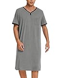 Mens Nightshirt, Comfy Loose Night Shirts Short Sleeve Nightwear Cotton Sleep Soft Sleepwear V Neck