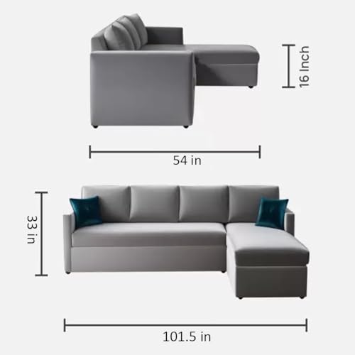Image of FURNY Arno 5 Seater Fabric RHS L Shape Sofa Set, Light Grey