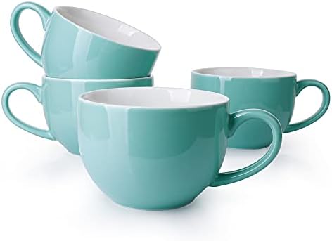 Sweese 622.402 Jumbo Mug Set- 24 Ounce Porcelain Mugs for Soup, Coffee, Tea, Ice Cream, Cereal, Set of 4, Turquoise