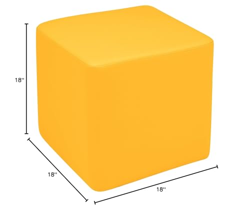 Image of Sprogs 18 inch H Structured Cube Stool -Flexible Modular Collaborative Soft Seating for Office, Home, Lounge and School Classrooms with Durable Frame -Yellow