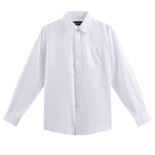 Boys Long Sleeve White Button Down Shirt - Collared Uniform Boys White Dress Shirt Button Up Shirt Boys