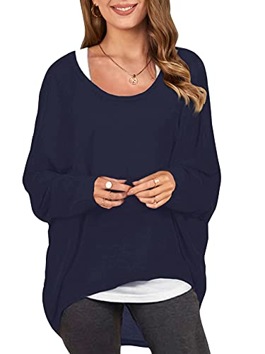 Image of ZANZEA Women's Off The Shoulder Batwing Tops Casual Loose Oversized Tshirts Long Sleeve Fall Pullover Sweater Tops