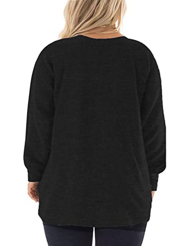 Dolnine Ugly Christmas Sweater For Women Plus Size Holiday Party Tops Pockets Sweatshirts Black Sd007-24W #TOP2