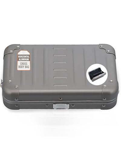 Image of Horizontal All Aluminum Crossbody Bag - Lightweight Compact Travel Case with Adjustable Strap, RF Blocking, Interior Pockets & Secure Clasp - Stylish Over-Shoulder Bag for Men & Women (Bronze)