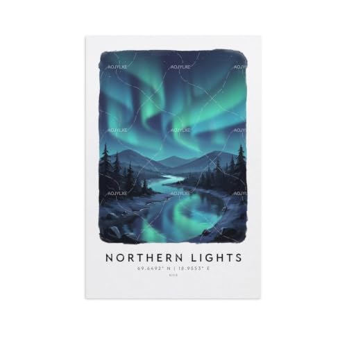 Art mural Northern Lights style peinture vintage édition grand paysage de maison
