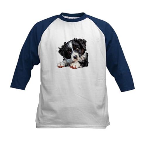 CafePress Border Collie Puppy Kids Baseball T Shirt Kids Cotton Baseball Jersey, 3/4 Raglan Sleeve Shirt Navy/White