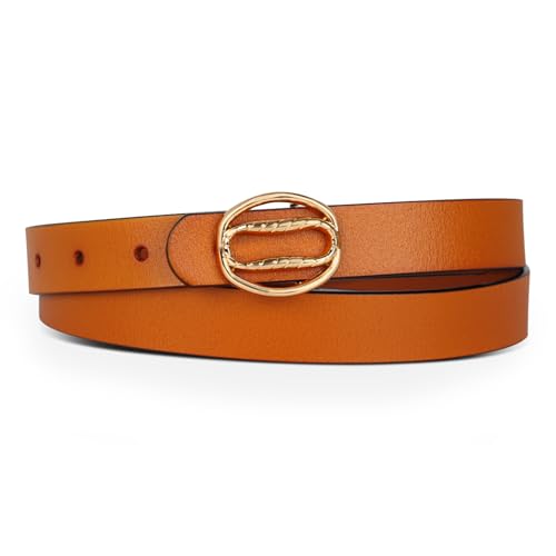 Image of Aurolran Women's Fashion Classic Metal Buckle Leather Belt with Jeans Dress