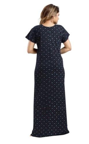 Image of Onekbhalo Women's- Full Sleeves-Feeding- Nursing- Maternity Nighty /Maxi /Gown /Nightdress /Nightwear- Hosiery Cotton Fabric- Floral Print- Embroidery with Zip
