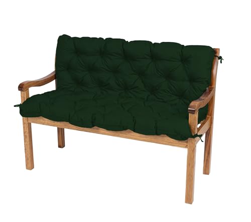 TexDeko® Garden Gartenbankauflage mit Rückenlehne wasserabweisend UV - beständig Bankauflage In- & Outdoor Sitzkissen und Rückenkissen Hollywoodschaukel Sitzpolster (110 x 50 x 50cm Dunkelgrün)