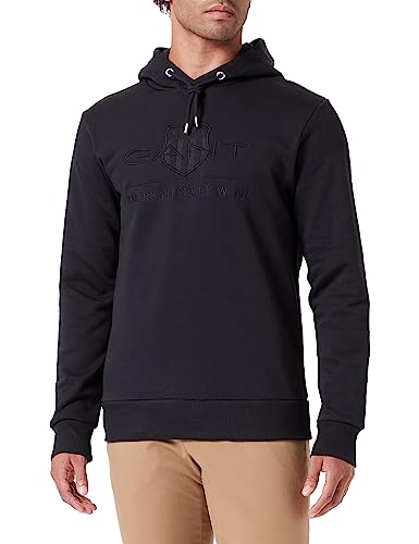 GANT Herren REG Tonal Shield Hoodie Pullover, Black, XXL