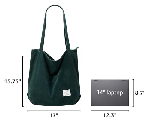 Image of KALIDI Women Corduroy Tote Bag Zipper Casual Tote's Handbag Big Capacity Shoulder Bag with Pockets