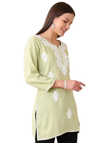 Image of Women's Rayon Chikankari Embroidered Short Kurti | Lucknowi Work Kurta
