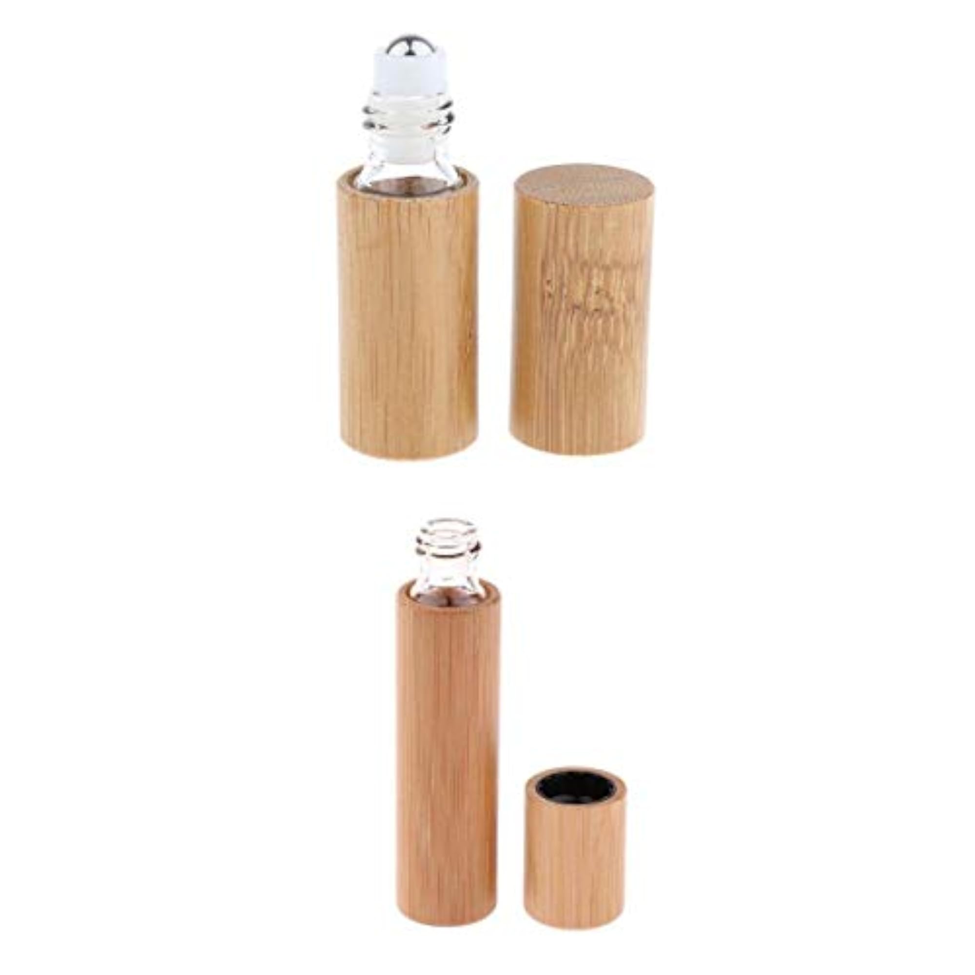 2Pcs Natural Bamboo Refillable Empty Sample Essential Oil Roll On Bottles