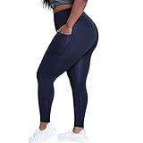 Sghenr Women High Waist Plus Size Leggings with Pockets Tummy Control Yoga Gym Workout Tight Pants(DarkBlue,3XL)