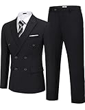 COOFANDY Men's 2 Piece Double Breasted Suits Slim Fit Tuxedo Jacket and Dress Pants Set for Wedding Business Prom Black